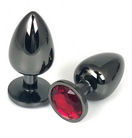 Черная металлическая анальная пробка с красным стразом - 7,5 см. - Vandersex - купить с доставкой в Новосибирске