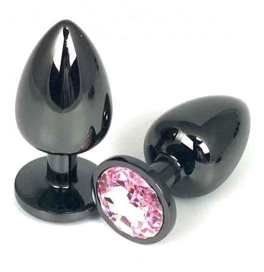 Черная металлическая анальная пробка с нежно-розовым стразом - 6,5 см. - Vandersex - купить с доставкой в Новосибирске