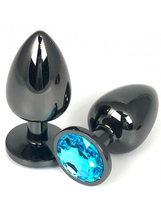 Черная металлическая анальная пробка с голубым стразом - 6,5 см. - Vandersex - купить с доставкой в Новосибирске
