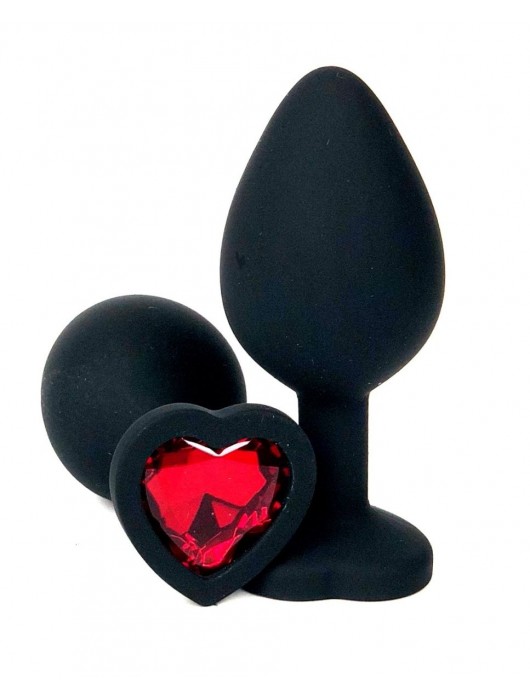 Черная силиконовая пробка с красным кристаллом-сердцем - 8 см. - Vandersex - купить с доставкой в Новосибирске
