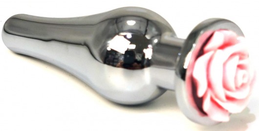 Серебристая удлиненная анальная пробка с розовой розой - 12,5 см. - Vandersex - купить с доставкой в Новосибирске