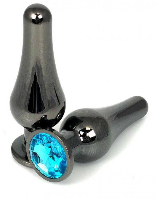 Черная удлиненная анальная пробка с голубым кристаллом - 11,5 см. - Vandersex - купить с доставкой в Новосибирске