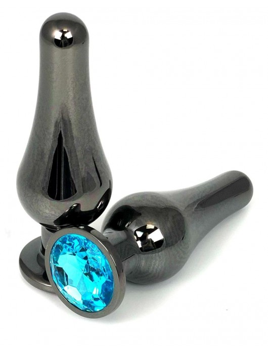Черная удлиненная анальная пробка с голубым кристаллом - 11 см. - Vandersex - купить с доставкой в Новосибирске