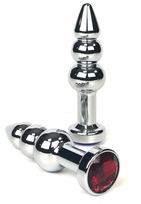 Серебристая анальная ёлочка с красным кристаллом - 11 см. - Vandersex - купить с доставкой в Новосибирске