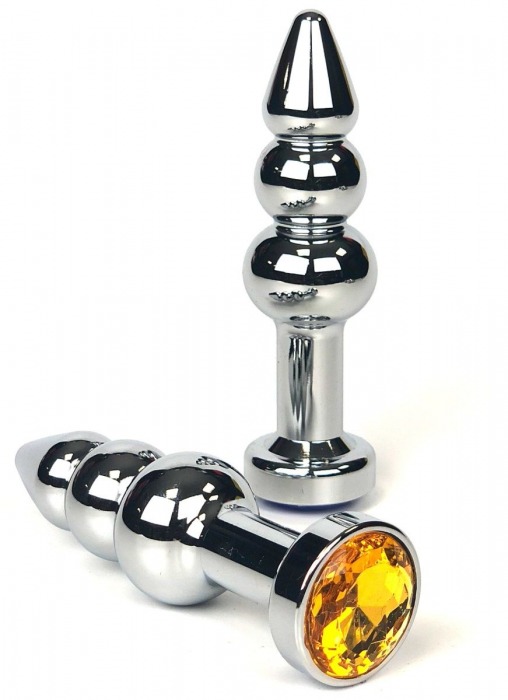 Серебристая анальная пробка-ёлочка с оранжевым кристаллом - 11 см. - Vandersex - купить с доставкой в Новосибирске