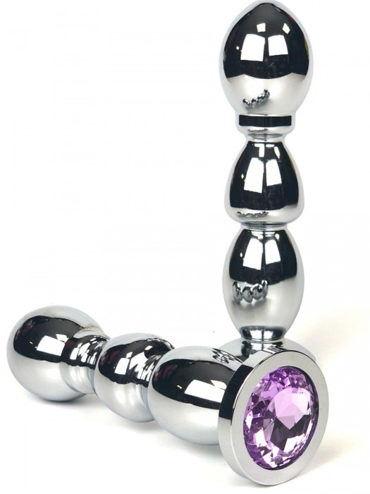 Серебристая анальная пробка-ёлочка с сиреневым кристаллом - 12,5 см. - Vandersex - купить с доставкой в Новосибирске