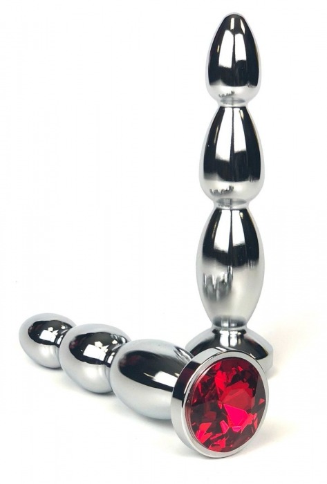 Серебристая анальная пробка-ёлочка с красным кристаллом - 12 см. - Vandersex - купить с доставкой в Новосибирске