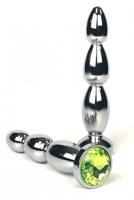 Серебристая анальная пробка-ёлочка с лаймовым кристаллом - 12 см. - Vandersex - купить с доставкой в Новосибирске