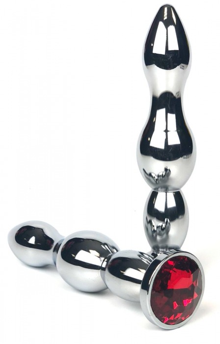 Серебристая удлиненная анальная пробка-ёлочка с красным кристаллом - 12 см. - Vandersex - купить с доставкой в Новосибирске