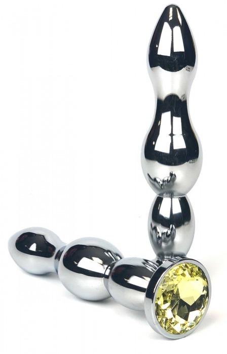 Серебристая металлическая анальная пробка-ёлочка с желтым кристаллом - 12 см. - Vandersex - купить с доставкой в Новосибирске