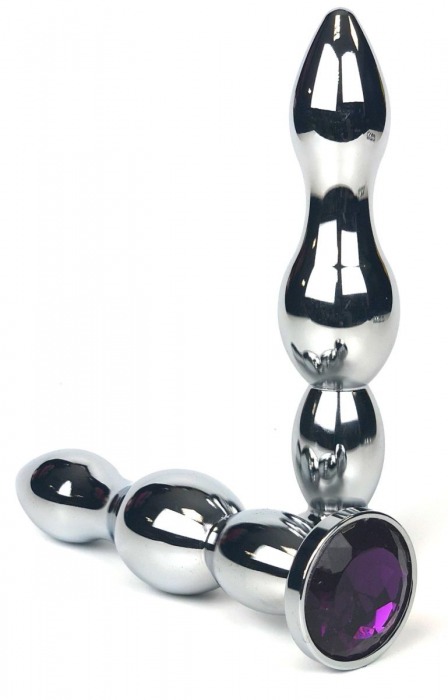 Серебристая коническая анальная пробка-ёлочка с фиолетовым кристаллом - 12 см. - Vandersex - купить с доставкой в Новосибирске