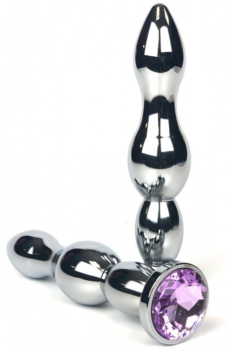 Серебристая коническая анальная пробка-ёлочка с сиреневым кристаллом - 12 см. - Vandersex - купить с доставкой в Новосибирске