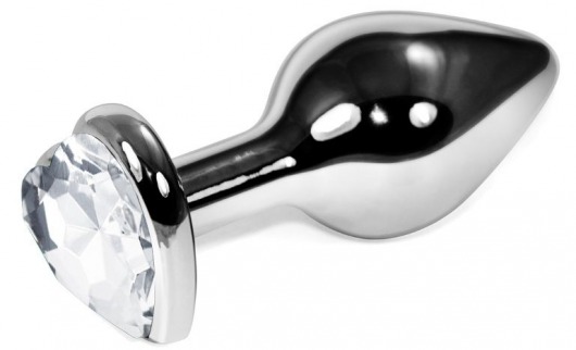 Серебристая анальная пробка с прозрачным кристаллом-сердцем - 9 см. - Vandersex - купить с доставкой в Новосибирске