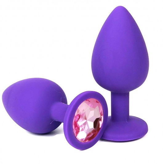 Фиолетовая анальная пробка с розовым стразом - 6,8 см. - Vandersex - купить с доставкой в Новосибирске