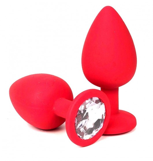 Красная силиконовая анальная пробка с прозрачным стразом - 6,8 см. - Vandersex - купить с доставкой в Новосибирске