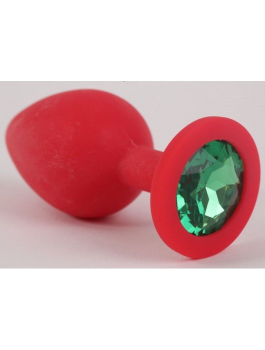 Красная силиконовая анальная пробка с зеленым стразом - 8 см. - Vandersex - купить с доставкой в Новосибирске