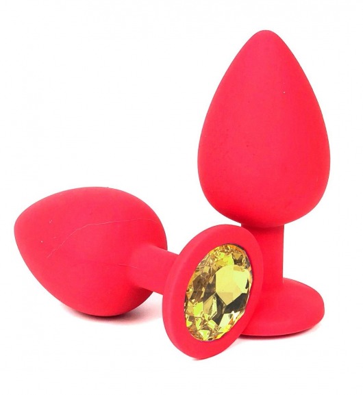 Красная силиконовая анальная пробка с желтым стразом - 9,2 см. - Vandersex - купить с доставкой в Новосибирске
