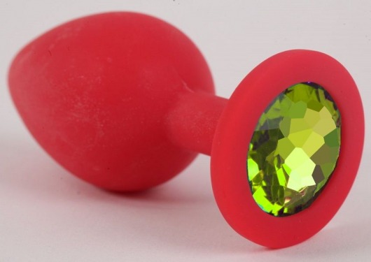 Красная силиконовая анальная пробка с лаймовым стразом - 9,2 см. - Vandersex - купить с доставкой в Новосибирске