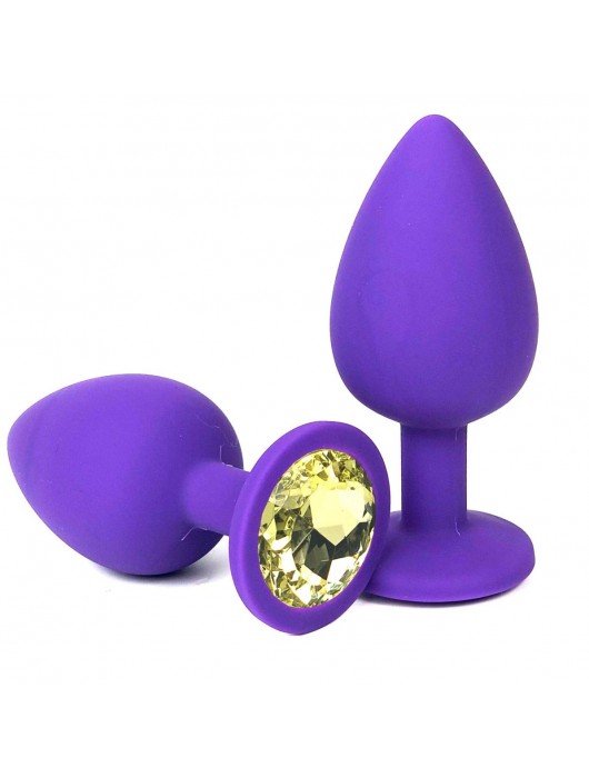 Фиолетовая анальная пробка с желтым стразом - 9,2 см. - Vandersex - купить с доставкой в Новосибирске