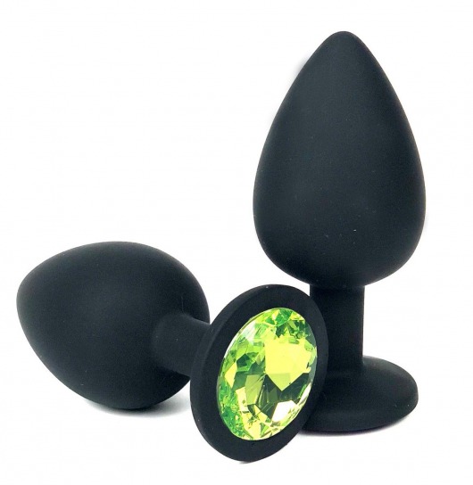 Черная анальная пробка с лаймовым стразом - 8 см. - Vandersex - купить с доставкой в Новосибирске
