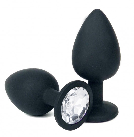 Черная силиконовая анальная пробка с прозрачным стразом - 9,2 см. - Vandersex - купить с доставкой в Новосибирске