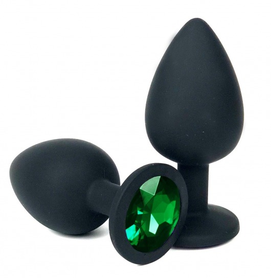 Черная силиконовая анальная пробка с зеленым стразом - 9,2 см. - Vandersex - купить с доставкой в Новосибирске