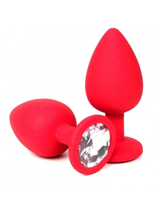 Красная силиконовая анальная пробка с прозрачным стразом - 8 см. - Vandersex - купить с доставкой в Новосибирске