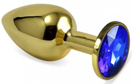 Золотистая анальная пробка с синим кристаллом - 5,5 см. - Vandersex - купить с доставкой в Новосибирске