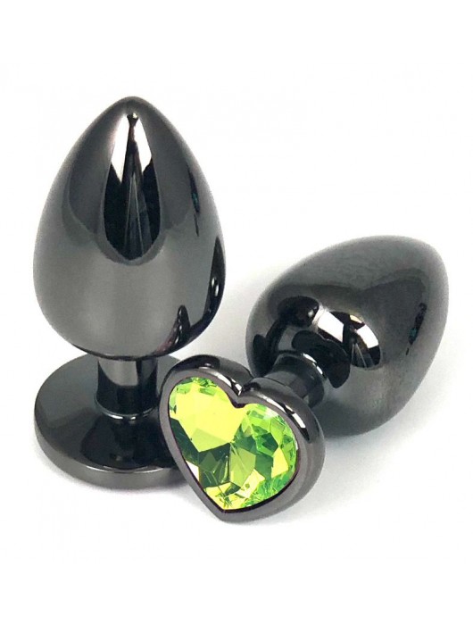 Черная металлическая анальная пробка с лаймовым стразом-сердечком - 9 см. - Vandersex - купить с доставкой в Новосибирске