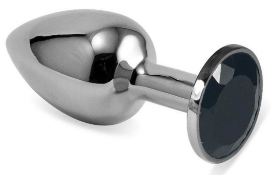 Серебристая гладкая анальная пробка с черным кристаллом - 9 см. - Vandersex - купить с доставкой в Новосибирске