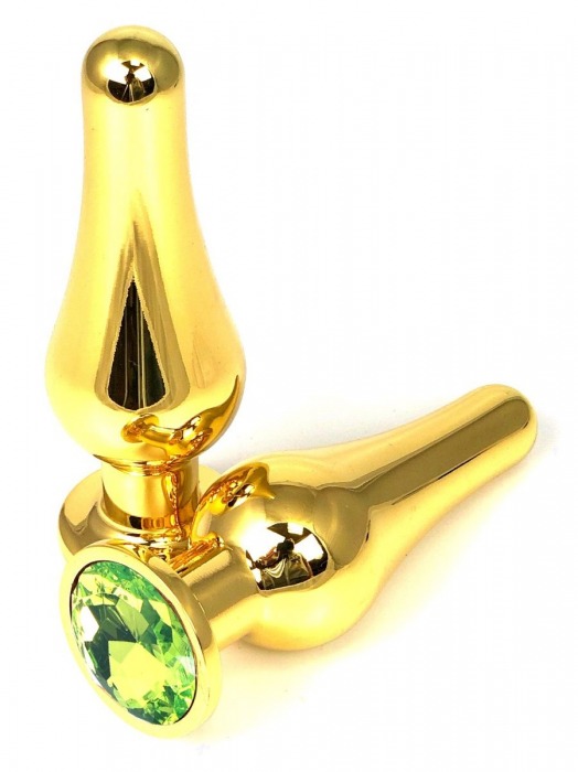 Золотистая удлиненная анальная пробка с лаймовым кристаллом - 11,5 см. - Vandersex - купить с доставкой в Новосибирске