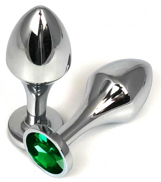 Серебристая анальная пробка на удлиненной ножке с зеленым кристаллом - 9 см. - Vandersex - купить с доставкой в Новосибирске