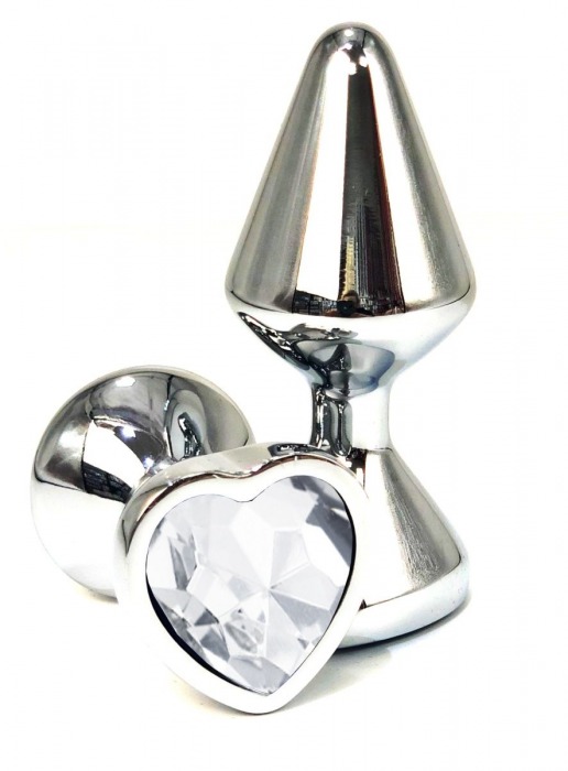 Серебристая анальная пробка с прозрачным стразом-сердцем - 8 см. - Vandersex - купить с доставкой в Новосибирске