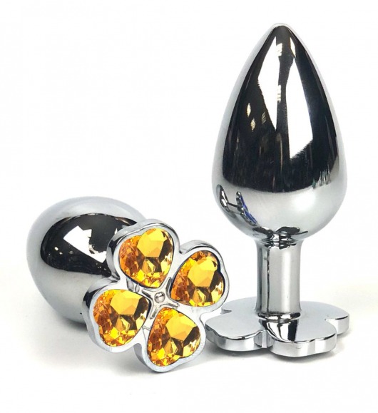 Серебристая анальная втулка с клевером из оранжевых кристаллов - 6,5 см. - Vandersex - купить с доставкой в Новосибирске