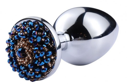 Серебристая анальная пробка с синим бисером - 6,8 см. - Vandersex - купить с доставкой в Новосибирске