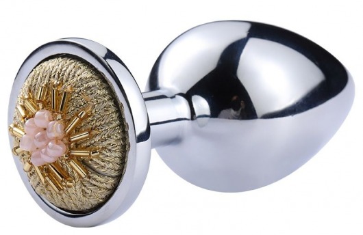 Серебристая анальная пробка с золотистым декором - 8,1 см. - Vandersex - купить с доставкой в Новосибирске