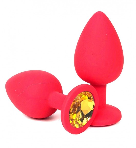 Красная силиконовая анальная пробка с оранжевым стразом - 8 см. - Vandersex - купить с доставкой в Новосибирске