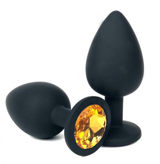 Черная анальная пробка с оранжевым стразом - 8 см. - Vandersex - купить с доставкой в Новосибирске