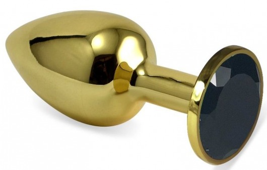 Золотистая анальная пробка с черным кристаллом - 8 см. - Vandersex - купить с доставкой в Новосибирске