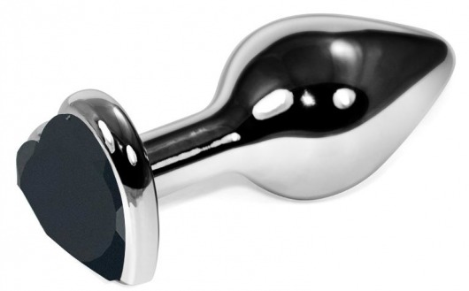 Серебристая анальная пробка с черным кристаллом-сердцем - 9 см. - Vandersex - купить с доставкой в Новосибирске