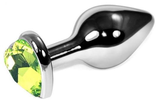 Серебристая коническая анальная пробка с лаймовым кристаллом-сердцем - 9 см. - Vandersex - купить с доставкой в Новосибирске