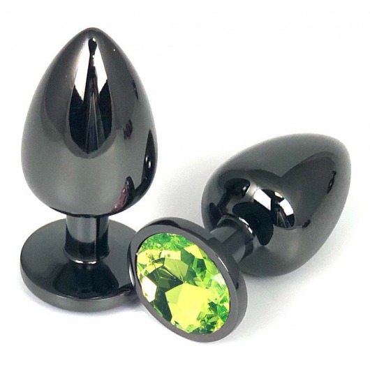 Черная металлическая анальная пробка с лаймовым стразом - 7,5 см. - Vandersex - купить с доставкой в Новосибирске