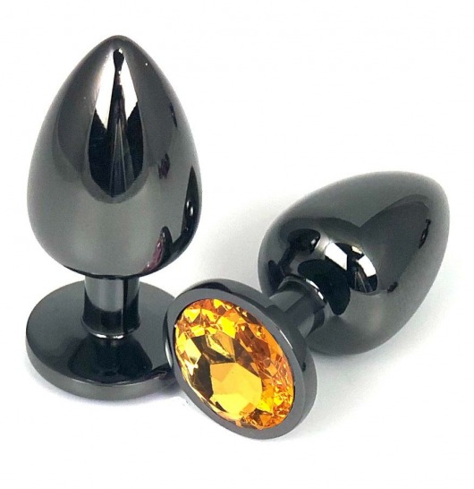 Черная металлическая анальная пробка с оранжевым стразом - 7,5 см. - Vandersex - купить с доставкой в Новосибирске