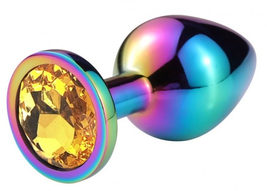 Разноцветная гладкая анальная пробка с оранжевым кристаллом - 7,5 см. - Vandersex - купить с доставкой в Новосибирске