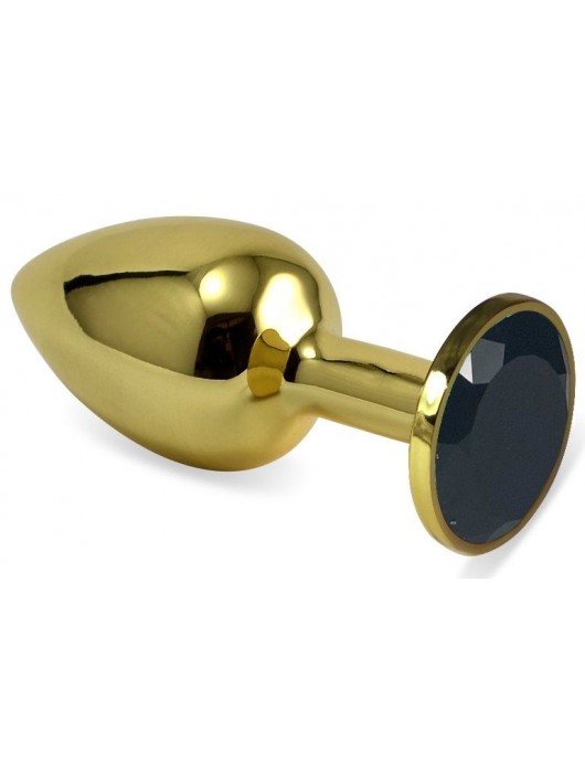 Золотистая анальная пробка с черным кристаллом - 8,5 см. - Vandersex - купить с доставкой в Новосибирске