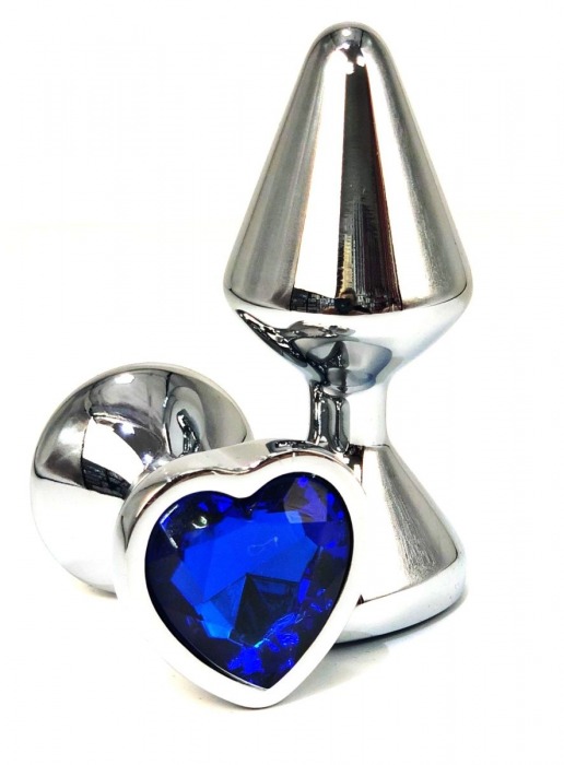 Серебристая анальная пробка с синим кристаллом-сердцем - 8 см. - Vandersex - купить с доставкой в Новосибирске