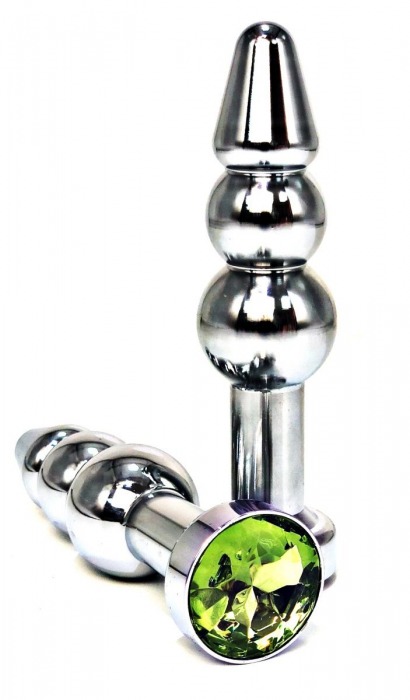 Серебристая коническая анальная пробка-ёлочка с лаймовым кристаллом - 11 см. - Vandersex - купить с доставкой в Новосибирске