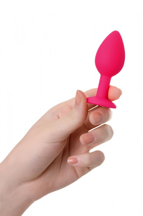 Розовая коническая анальная пробка с прозрачным кристаллом - 7,2 см. - POPO Pleasure - купить с доставкой в Новосибирске