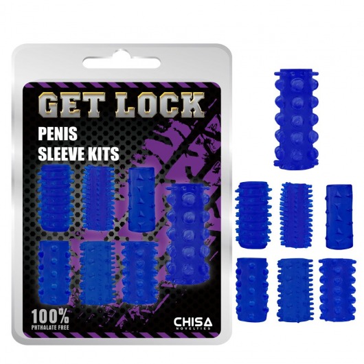 Набор из 7 синих насадок на пенис Get Lock - Chisa - в Новосибирске купить с доставкой