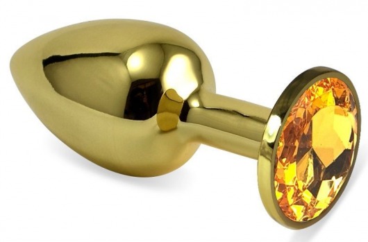 Золотистая анальная пробка с оранжевым кристаллом - 8,5 см. - Vandersex - купить с доставкой в Новосибирске